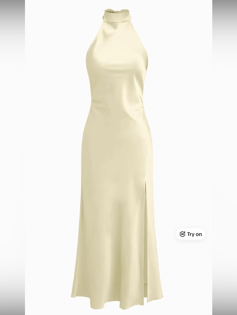 Pale Yellow Silk Halter Dress with Lace Back Detail
